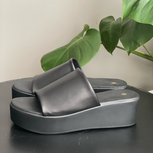 Shoes - Platform Wedge Sandals Open Toe Slip On Casual Faux Leather 90s Y2k Style Slides